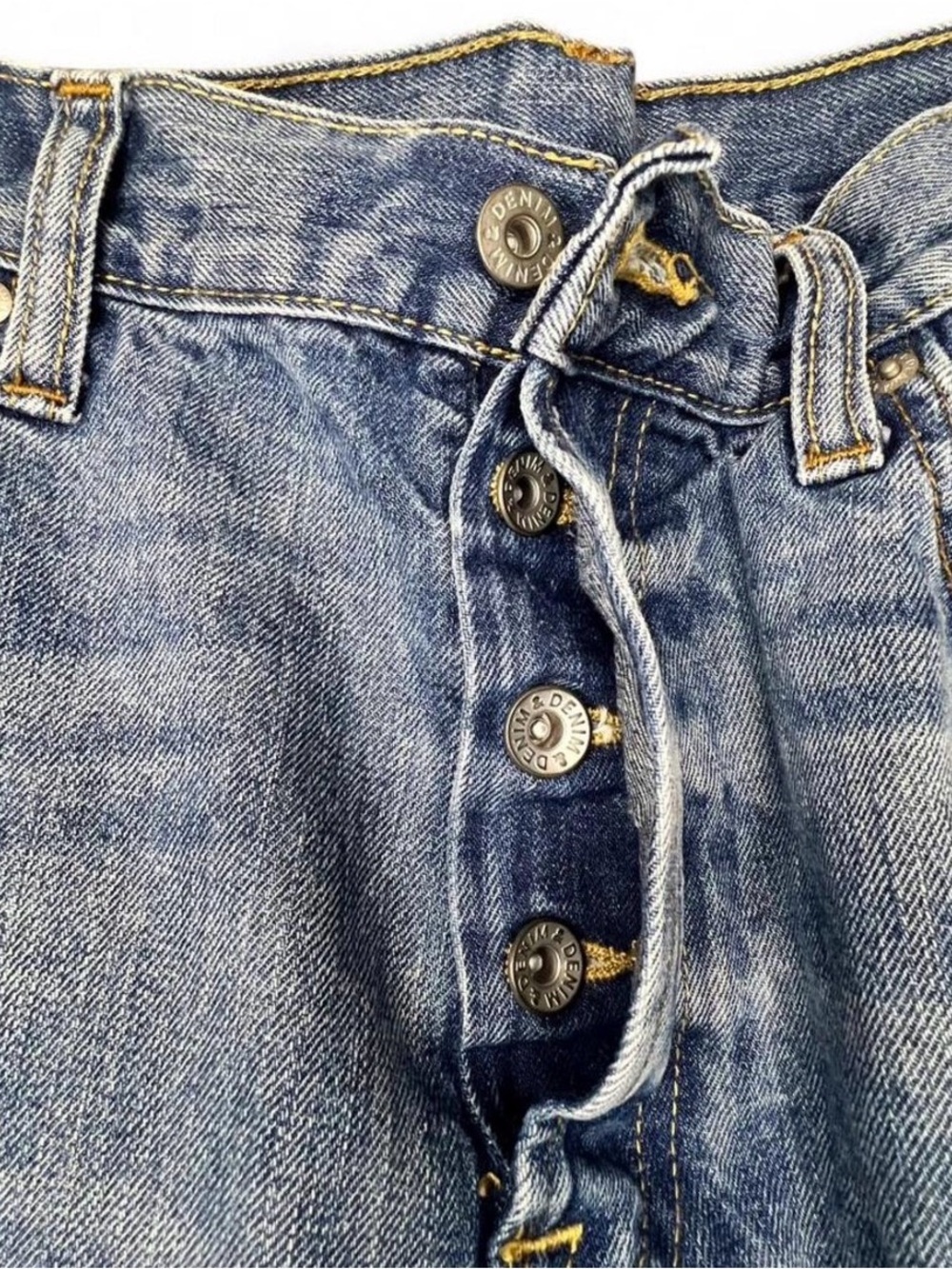 H&M Men's Distressed Washed Blue Straight Jeans - 4 Button Fly - Picture 3 of 5
